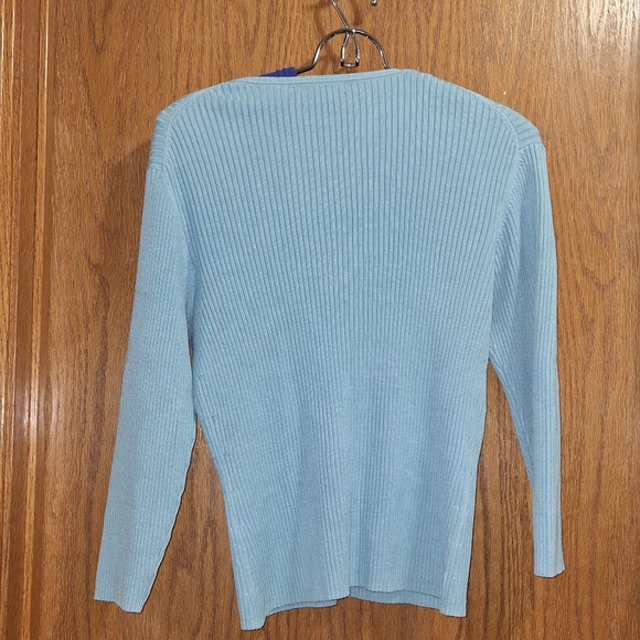 Women's Blue Ribbed Sweater - Picture 2 of 3